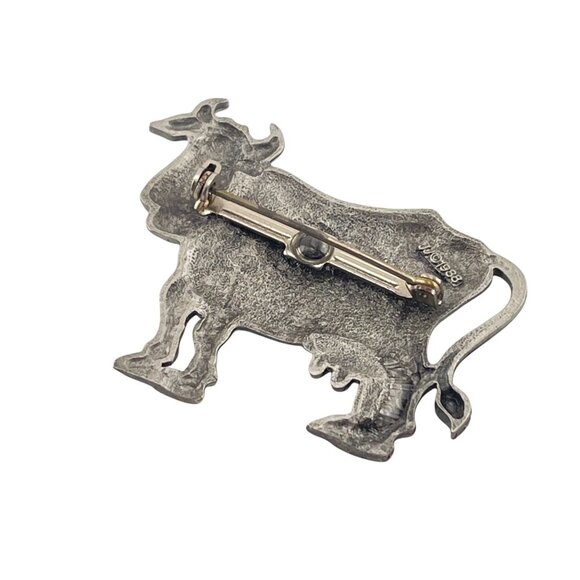 Vintage JJ Jonette 1988 Matte Pewter Cow Pin Brooch - Picture 4 of 5